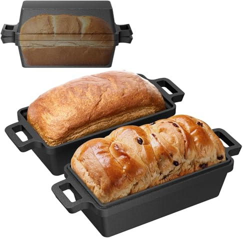 Heimekite 9×5 Inch Cast Iron Loaf Pan with Lid, bread pans for baking, 2 Piece Set | Even Heat Distribution Bread Baking Pan for Homemade Sandwich Bread, Banana Bread, Cakes, Meatloaf