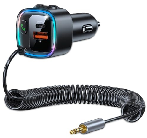 Bluetooth Auto, Trasmettitore Bluetooth Per Auto 5.4 Con Jack Da 3,5 Mm, Aux Bluetooth Auto Usb C Aux Per Auto Per Chiamate In Vivavoce e Musica Wireless Compatibile, Suono Hi-Fi Bass Rgb Ambient