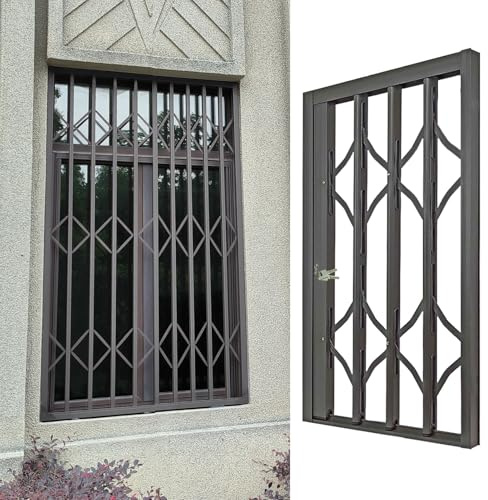 Rejilla de seguridad plegable para ventanas de sótano, barrera de seguridad infantil, protector de ventana resistente a intrusiones, riel de seguridad gris con cerradura para una mayor protección