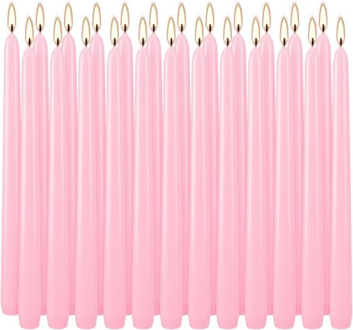 LIVEN 24 Pack Pink Taper Candles, 7-8 Hours Burn Time, Unscented, Smokeless and Dripless, 0.75 x 10 Inch Dinner Candle Set for Valentine's Day,Household, Wedding, Party and Home Décor Candlesticks