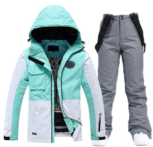 Ski Jacket and Pants Set Snow Suit Durable Waterproof Outdoor Winter Snowboard Jackets Windproof Mountain Snowsuit Thicken for Skiing Snowmobiling Hiking Riding u17 Grey