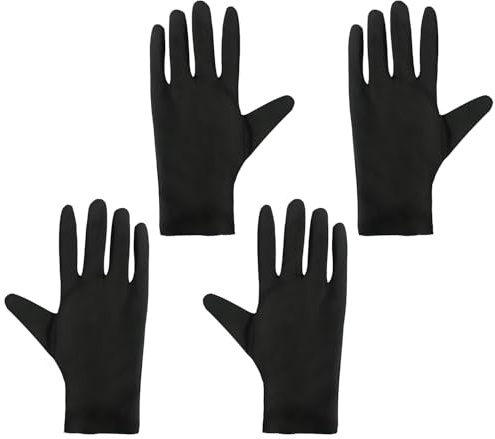 2 Paires Gants en Coton Noir, Gants de Coton Elastique Polyester Hydratants Doux Soins des Mains Confortables Lavables Mixte Adulte pour Mains Sèches Eczéma Beauté Inspection des Bijoux Serveur