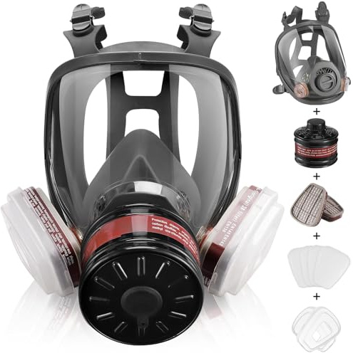 QiSino Masque intégral à gaz – Masque respiratoire réutilisable à gaz de survie nucléaire et chimique avec filtre à charbon actif 6001 cn et 40 mm