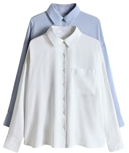 THE SET Femme Chemise boutonnée en Lin mélangé, Lot de 2 | Coupe standard