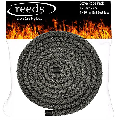 Reeds 8mm Black Stove Rope (Medium Density) 2 Metre Length Heat Resistant Stove Rope/Door Gasket