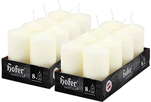 Hofer Petite Bougies Pilier - Lot de 16 Bougies Ivoire Sans Parfum - 4,5 x 9 cm - 15 Heures Longue Durée de Bougie pour Déco - Cire Qui ne Coule Pas - Non Toxique - Mèche Sans Fumée