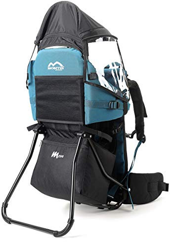 MONTIS MOVE Kraxe Kindertrage bis 25kg Kinder-Gewicht mit vielen Extras sowie Erweiterungen - geringes Eigengewicht, passend für beide Elternteile - geeignet als Einstieger Rückentrage, PETROL