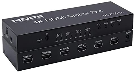 4k HDMI Matrix 2X4 Splitter 4K 60Hz 2 In 4 Out HDMI Splitter Switcher Audio Extractor AUX SPDIF Scale Down For PS3/4 TV DVD With remote control (HDMI 2.0 Matrix 2X4)