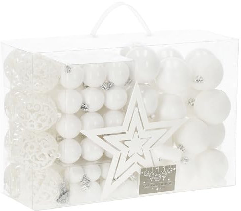 SPRINGOS Weihnachtsbaumkugeln aus Kunststoff 100 Stück mit Baumspitze weiße Kugeln Tannenbaumkugeln-Set Dekoration für Weihnachten Party Hochzeit