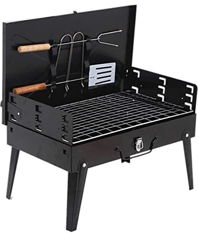 Kolgrill Picknick Grill Träkolgrill Bärbar Hopfällbar Kolgrill För 3-5 Personer Utomhusgrill Grillstek Familjefestgrill Kolgrillar Picknickgrill (Color : Black)