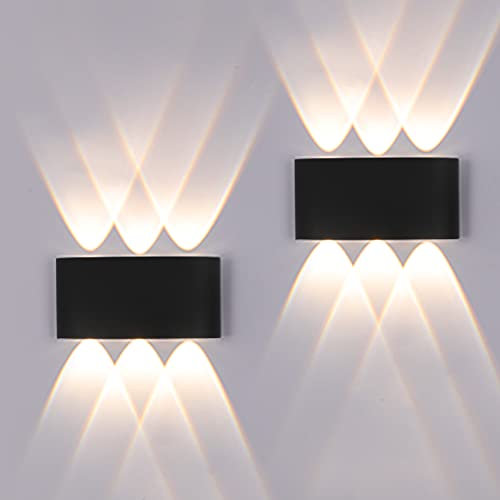 FUPE 2 Pack Applique Murale Extérieur/Intérieur LED Appliques Extérieure 12W 1200lm ip65 imperméable moderne en aluminium up and down applique lumineuse spot Lampe Murale(Noir 3000k lumière chaude)