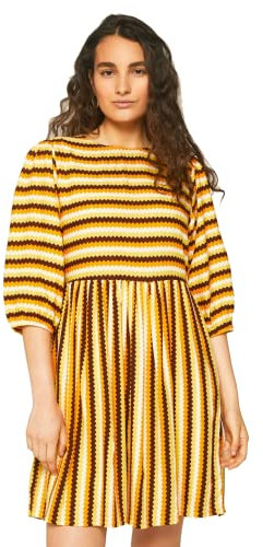 Compania Fantastica - Minivestido a rayas con estampado de pasta, color mostaza, Mostaza, 38