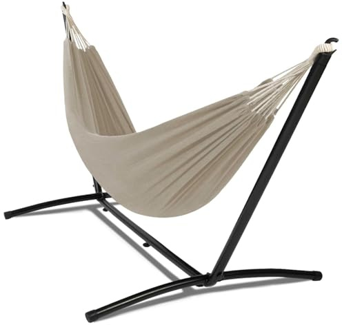 IDMarket – Hamaca con soporte de metal negro y tela topo