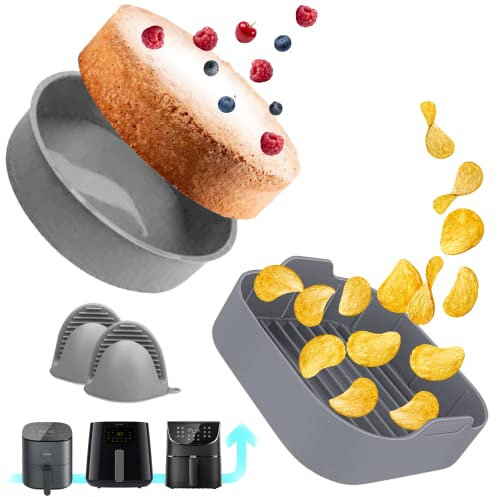 Moule en silicone friteuse à air (+ rond) Accessoires cosori 5 5,5 L - Pot carré Air Fryer Récipient Panier facile à laver - Drainage d'huile 20 cm - Gâteaux et desserts