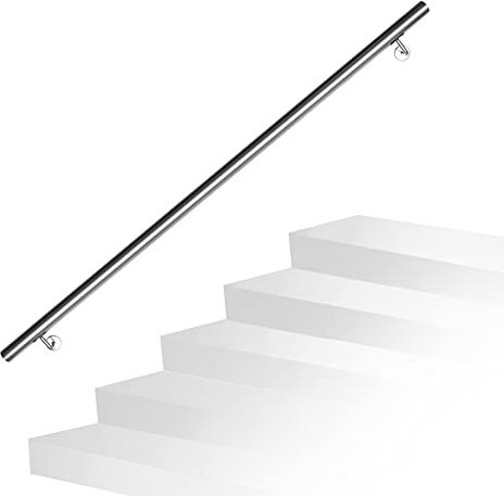 Daromigo Barandilla de acero inoxidable, pasamanos para escaleras, pasamanos de pared, escaleras con soporte de pared y tapas finales, barandilla de escalera interior y exterior, longitud: 140 cm