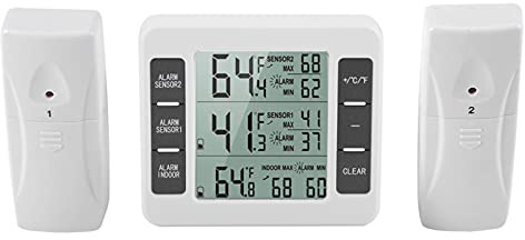 Eujgoov Trådlös Digital Akustisk Kylskåpstermometer, Larm, Kylskåpstermometer Med 2-Delad Sensor Min/Max Display