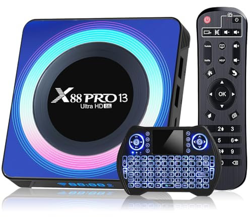 Android 13.0 TV Box, Android TV Box 4K 8K 4GB RAM 64GB ROM Android Box RK3528 Supports WIFI6 2.4GHz+5GHz Dual-band WIFI Bluetooth 5.0 HDR10+ with Mini Wireless Keyboard Remote Control