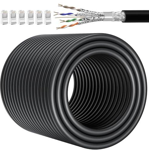 Soibke Nätverkskabel 60m Cat 7 LAN Cable Utomhus Internet Cable 60 Meter | Hög Hastighet Ethernet Cable Shielded SFTP 24AWG Gigabit Weatherproof Extremt Långa Bulk RJ45 Patchkabel Installation Svart