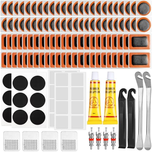 Prebarfun 138 Stück Fahrrad Reparaturset, Flickzeug Fahrrad, Fahrrad Flickzeug Set für Fahrräder, Aufblasbare Gummis, ATVs, BMXs, Motorräder, Trolleys, Rollstuhlschläuche