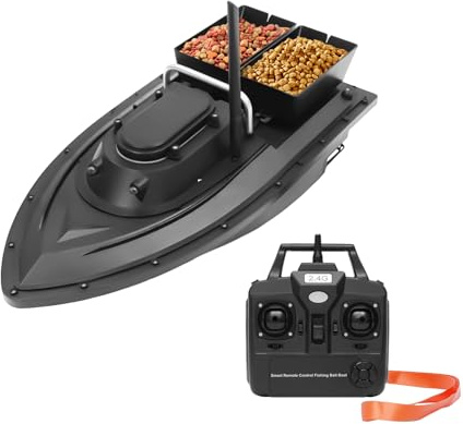 chennnls Barco de cebo con mando a distancia de 500 m, carga de 1,5 kg, velocidad máxima de 5,4 km/h, barco de alimentación con luz LED, cebo para pesca nocturna, pesca de carpa, pescadores (negro y