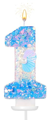 Födelsedagsljus, 7,5cm Nummerljus med Strandtema Glitter Skalpaljetter Nummerljus Sifferljus för Födelsedag Cake Topper för Bröllop Babyshower Fest (1)