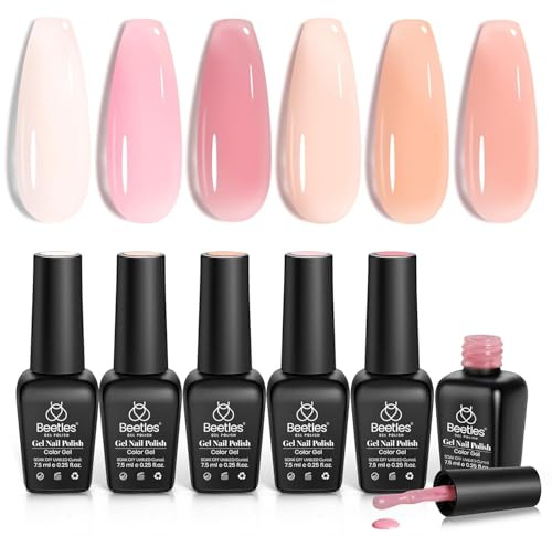 beetles Jelly Gel Nail Polish, 6 Colours Ballet Dress Set | Milky White Sheer Pink Nude Transparent Neutral Colours Soak Off Uv Diy Manicure Gel Kit Gift for Women Girls