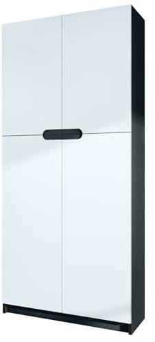 Vladon Büroschrank Logan V1, Made in Germany, Aktenschrank mit 5 Fächern und 4 Türen, Schwarz matt/Weiß matt (82 x 185 x 37 cm)