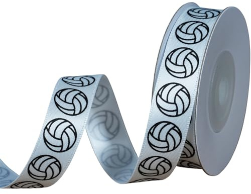 YKW Volleyball Ribbon, 7/8 Inch x 10 Yards, White Sports Satin Ribbon for Hair Bows Making & Gift Wrapping