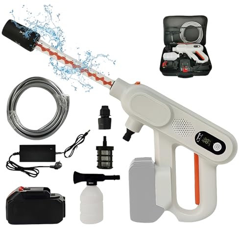 Limpiador de alta presión de 2025, motor sin escobillas, 200 bares, portátil, con 2 baterías de 4000 mAh, boquilla 6 en 1, pulverizador de espuma, para coche, ventana, piscina (1 batería de 4000 mAh)