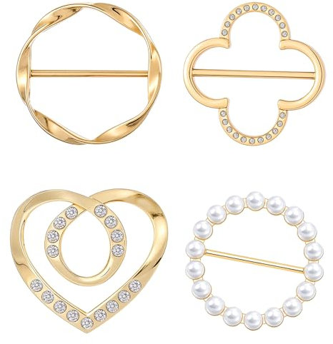 Lot de 4 broches pour femme, broches pour vêtements, anneau d'écharpe, anneau en alliage pour t-shirt, broche, écharpe, anneau clip pour femme, boucle de ceinture dorée, boucle ronde, décoration de la