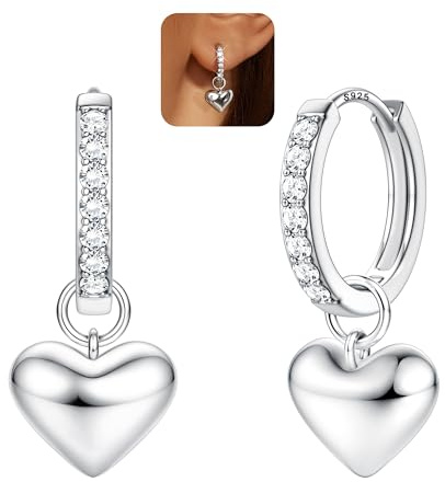 FIOROYAL Pendientes Mujer Plata de Ley 925 para Mujeres y Niñas Colgante Corazón Aros Huggie Hipoalergénicos Corazón Colgante Extraíble Pendientes F