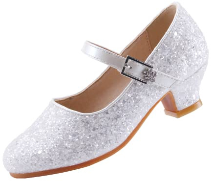 EIGHT KM - Scarpe eleganti con tacco alto da ragazza - Mary Jane Principessa Matrimonio Pumps - Scarpe lisce con glitter scintillante per bambini e bambini piccoli, 35 EU
