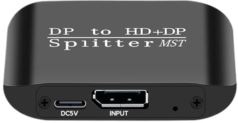 manhegari Conmutador, adaptador DP de 2 vías, 4 K, distribuidor de monitor con pantalla dividida para dos pantallas – para PC portátil y presentaciones en la oficina en casa