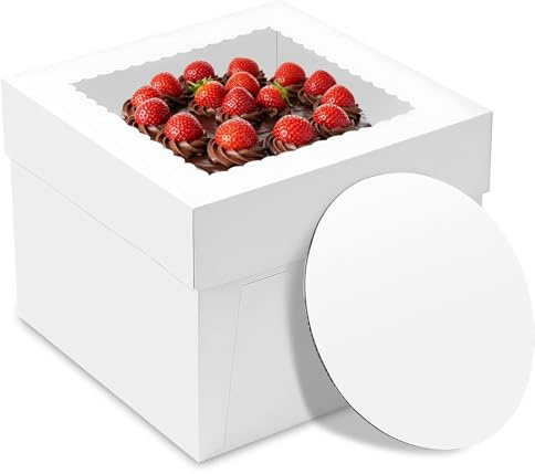 warmhut Cartoncino per torta da 12 pollici, 5 confezioni con piastra per torta + corda di cannabis + adesivo 30,5 x 30,5 x 20,3 cm, scatola per il trasporto di pasticceria bianca