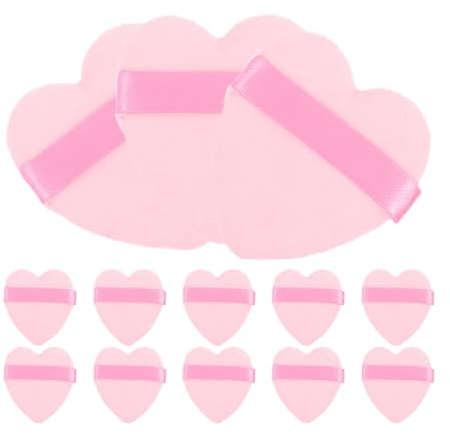 Amosfun Borlas de Polvo Facial en Esponja Rosa en Forma de Corazón, 50 Piezas para Polvo Suelto y Fijar Base, Esponjas Suaves Multifuncionales para Maquillaje Profesional
