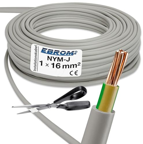 EBROM Mantelleitung Erdungskabel Erdungsleitung GRAU NYM-J 1x16 mm² - Meterware auf den Meter genau - Auswahl in 1 Meter Schritten - Ihre Auswahl: 16 mm2 - Länge: 15 Meter