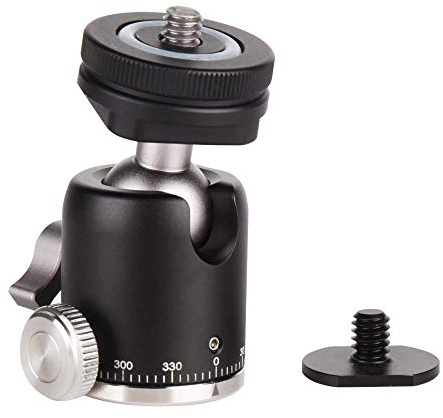 Mini Ball Head with Camera Hot Shoe Mount - Metal Ballhead 360° Pan 90° Tilt Tripod Mount with 1/4 Screw with Cold Shoe Mount for DSLR Camera/Light Stand/Tripod/Vive/Light Stand