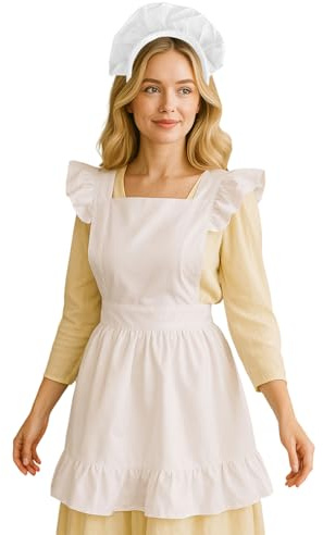 Aspire 1 Delantal de cocina para mujer, delantal de sirvienta de algodón retro con volantes, disfraz vintage, regalo de fiesta de Halloween