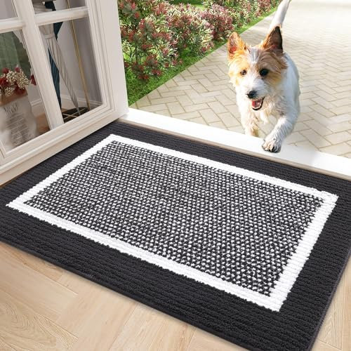 Homaxy Door Mats Indoor, 50 X 80 cm, Non Slip Dirt Trapper Machine Washable Soft Doormats, Super Absorbent Floor Mat for Front Back Door, Pets and Dogs, Dark Grey