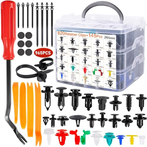 NCKIHRKK Rivet Plastique Voiture, 965 Pièces Clips Voiture, 26 Tailles Clips Plastique Voiture avec Outil de Démontage et coussinets en éponge, Universel pour Auto Panneaux Garniture de Portière