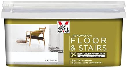 Fiinix V33 Renovation Floor & Stairs Paint | High Resistance to Shocks and Abrasions | Anti-Stain Barrier for Reinforced Protection | White Satin | 2L