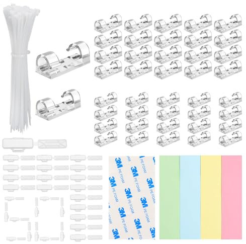 142 Stück Kabelhalter Kabelhalter Selbstklebend Kabelbeschriftung Kabelklemmen Kabelclips Selbstklebend Kabeletiketten Erkennungsbox Selbstklebenden Pads mit 50 Kabelbinder Lang 2 Haftnotizen