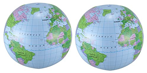Janasiba 2 x uppblåsbar leksak, glob, utbildning, geografi, karta, ballong, vattenboll, 40 cm