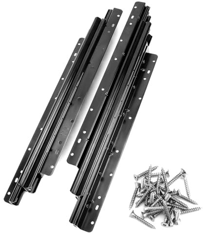 QWORK® Guías para cajones de alta resistencia para almacenamiento debajo de escaleras 400-900 mm, extensión completa, negro, capacidad de carga 120 kg, 1 par, con tornillos