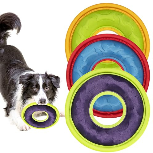 HONGEZEY 3 Pcs Flying Discs, Interactive Flyer Toys, Feedable Lightweight Catch and Fetch Toys for Small Medium Large Dogs, Floats in Water & Safe on Teeth, 9.05 Inch