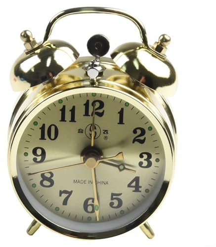 babominimer Sveglia vintage in metallo a ferro di cavallo, sveglia meccanica dorata, con carica manuale, sveglia a doppia campana in metallo, orologio da tavolo Snooze, per la decorazione della stanza