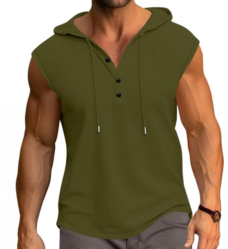 PRIVIMIX Canotta Uomo con Cappuccio Canottiera Palestra Estiva Felpa Maglietta Senza Maniche Bodybuilding Fitness Sportiva Verde L