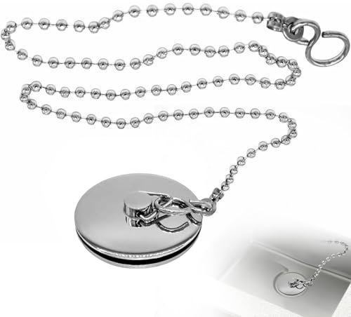 Bouchon de baignoire et chaîne en laiton robuste 45 mm – 45 cm anti-rouille avec crochet en S multicouche plaqué chrome pour cuisine, baignoire et lavabos