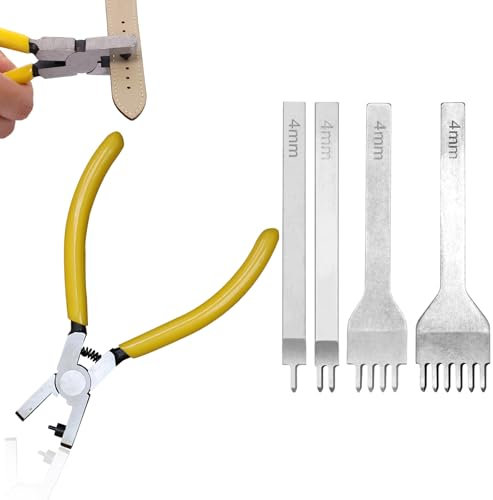 EOAMGO Belt Hole Puncher for Leather, Watch Band Leather Fabric Hole Punch, 4 Pieces 4mm 1/2/4/6 Prong Lacing Stitching Leather Craft Tool