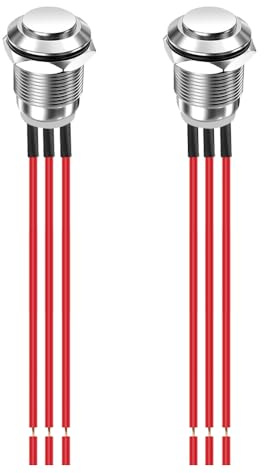Gebildet 2 st. Förkopplade 12mm Vattentäta Momentana Tryckknappar i Metall, 3-polig NO/NC, Tryckknapp På/av, 1A 12V/24V/125V/250V AC (Hög Tryckhöjd)